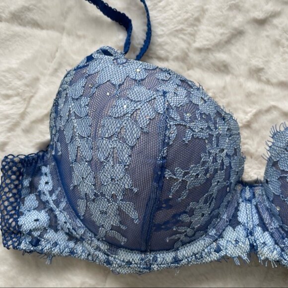 Victoria's Secret | Blue Floral Bling Dream Angels Lined Demi Bra | Size 36B - Picture 4 of 12